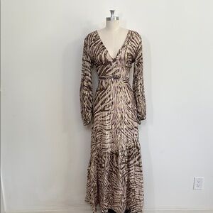 Nasty Gal Backless Gold Shimmer Zebra Print Maxi Dress